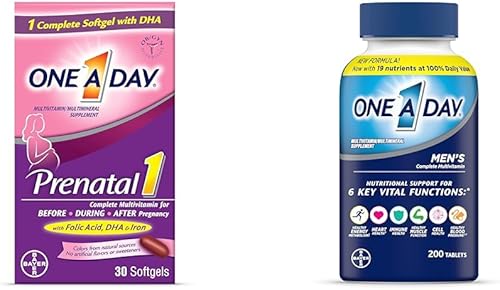 ONE A DAY Multivitamínico prenatal 1 para mujer que incluye vitamina A, vitamina C y multivitamínico para hombres, suplemento con vitamina A,