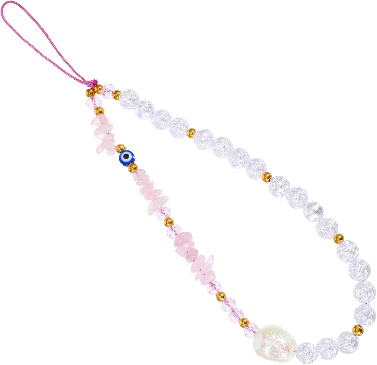 Evil Eye Phone Charm Strap, Beaded Phone Charms Cute Wrist Strap Evil Eye Phone Chain White Pink Kawaii Phone Keychain for Women