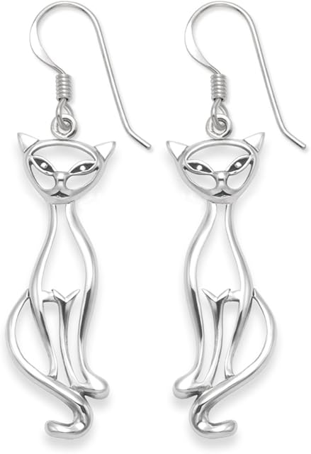 Heather Needham Sterling Silver Cat Earrings - Open design - SIZE: 22mm Gift boxed 6014.