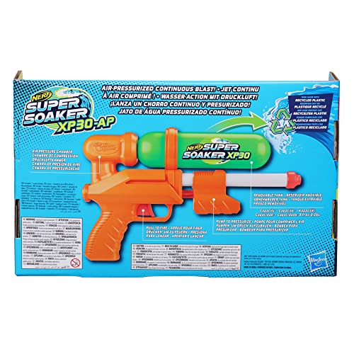 Image of Nerf Super Soaker XP30-AP Water Blaster | Tank Made with Recycled Plastic | Air-Pressurized Continuous Water Blast | Pichkari for Outdoor Water Games | Branded Toy Pichkari for Holi | Kids Ages 6+