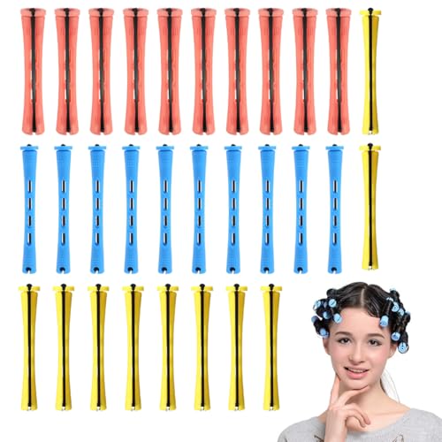 LONZIKP 30 Piezas Rulos Permanentes Medianos, Set Completo de Rulos para Ondas, Bigudíes Pequeños con Banda Elástica para Cabello Natural, Herramienta de Estilo para Mujeres