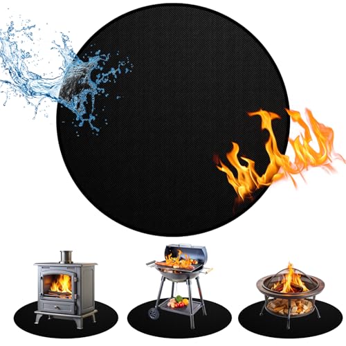 Golgner Feuerfeste Unterlage 100cm, Rund Feuerfeste Matte, Feuerschutzmatte Grillteppich, Feuerstellenmatte, Glasfaser Aluminiumfolie Feuerstelle Pad, für Gras, Boden, Terrasse, Deck, Camping
