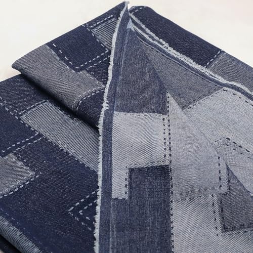 10oz Weight Denim Patchwork Fabric,Deep Blue Square Pattern,Cotton,67 Inches Wide,Pre-Washed,Non-Stretch,Retro Style for DIY Sewing,Jeans,Jackets & Decorative (2 Yard pre Cut)