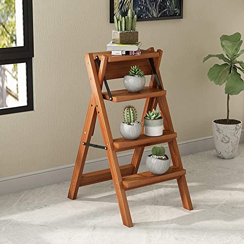 Taburete plegable de madera maciza de 4 escalones doméstico y escalera transformable 7