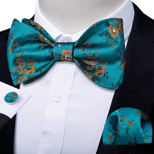 Image of DiBanGu Men Bow Tie Paisley Striped Self-Bow Tie for Men and Silk Woven Bowtie Pocket Square Cufflinks Wedding Party