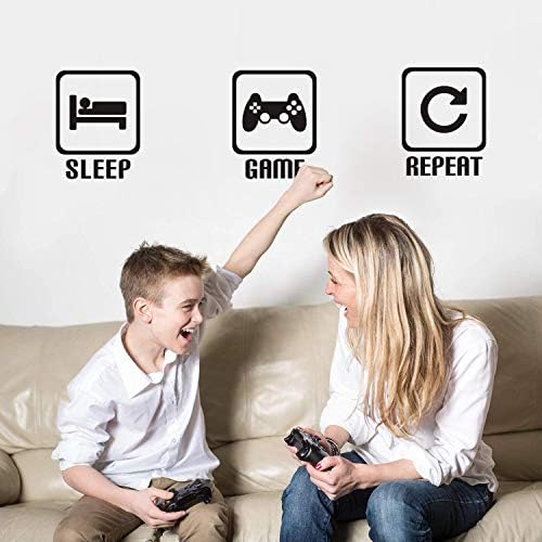 KAIRNE Eat Sleep Game Repeat Wall Sticker Gaming Gamer Wall Sticker Minecraft Game Room Decor Children Gift Nursery Boys Room Wall Vinyl Decal Lettering Stickers Home Decor