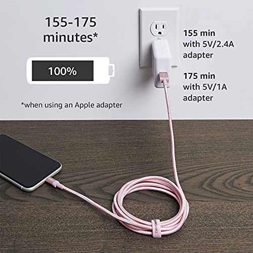 Image of Amazon Basics USB-A to Lightning Cable, Apple MFi Certified, Nylon Braided Cord for iPhone 14 13 12 11 X Xs Pro, Pro Max, Plus, iPad, High Speed Transfer, 6 Foot, Rose Gold