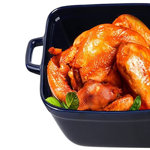 16.9X10 Inch,4.5 Quart， Ceramic Casserole Dish With Lid, Large Bakeware,Covered Rectangular Set, Lasagna Pan Pans For Cooking, Baking Dish With Lid For Dinner, Kitchen Blue Deep Oven Extra Dishes Serving Loaf Toast Toasted Breads Stoneware 9X13X5 Safe 4 Inch #TOP3