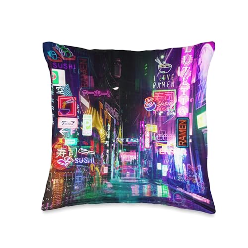 Cyberpunk City Sci Fi Night Tokyo Japan Urban Noir Dystopia Throw Pillow