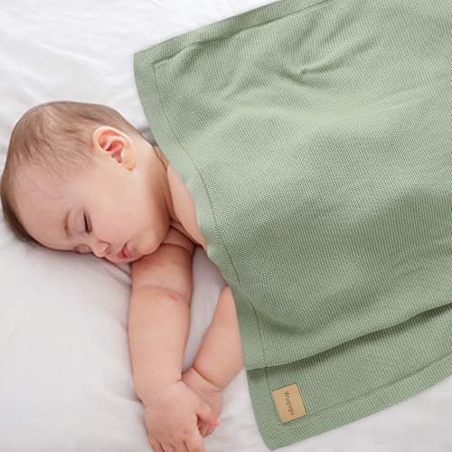 Image of Baby Blanket 30 x 40 Inch Soft Knit for Boys & Girls Cotton Nursery Swaddling Blankets Toddler Knitted Crochet Receiving Crib