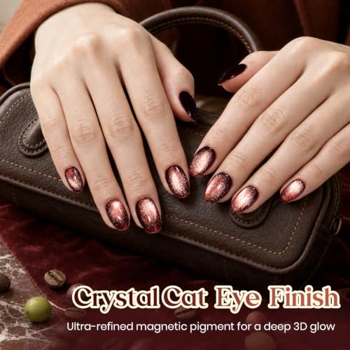 Image of Beetles Burgundy Red Cat Eye Gel Polish, Terracotta Glow 15ml Magnetic Gel