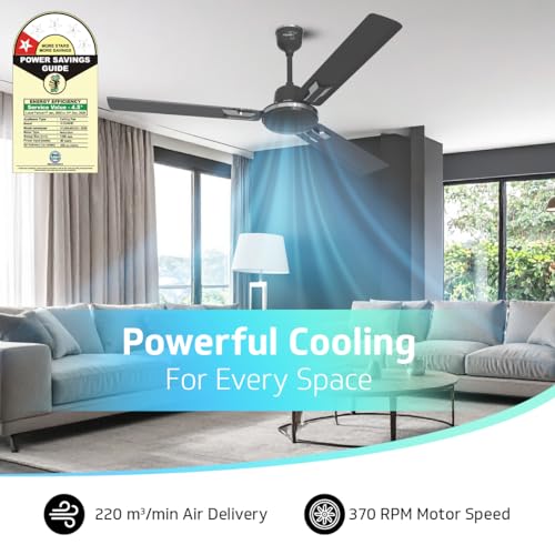 Image of V-Guard Pace Art Bz Ceiling Fan For Home | Decorative Trims | 370 RPM | 2-Year Coverage | 1200 mm (Midnight Black)