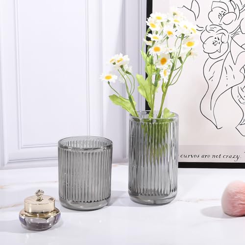 Image of DASITON Makeup Brush Holder Organizer, Crystal Glass Makeup Brushes Storage Holder, Vintage Make Up Brush Cup for Vanity, Pen Pencil Holder for Desk, Toothbrush Holders for Bathroom (Grey L)