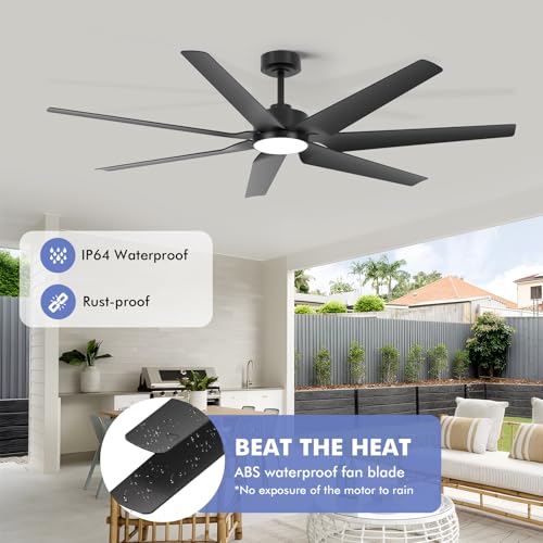 65 Inch All-Weather Outdoor Ceiling Fan with Light and Remote wet-rated, High CFM, Smart Alexa/App Control Energy Efficient & Quiet DC Motor, 7 Large Black Waterproof Blade for Patio, Porch, Garage by ShreeFindee - Used condition - Image 2