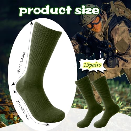 15 Pcs Army Green Socks Military Socks Army Boot Sock for Men Women Soldiers Policemen Firefighter Working Outdoor Sports2