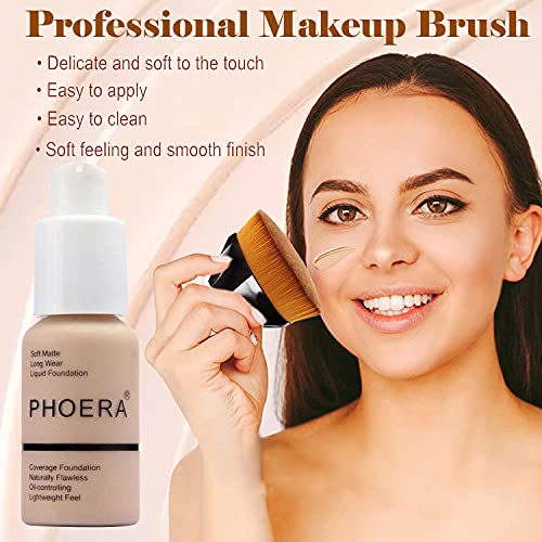 2 Pcs Liquid Foundation Full Coverage 24Hr 30Ml Matte Oil Control Foundation Makeup Concealer (Buff Beige & Sand) With Kabuki Foundation Brush Flat Top #TOP3