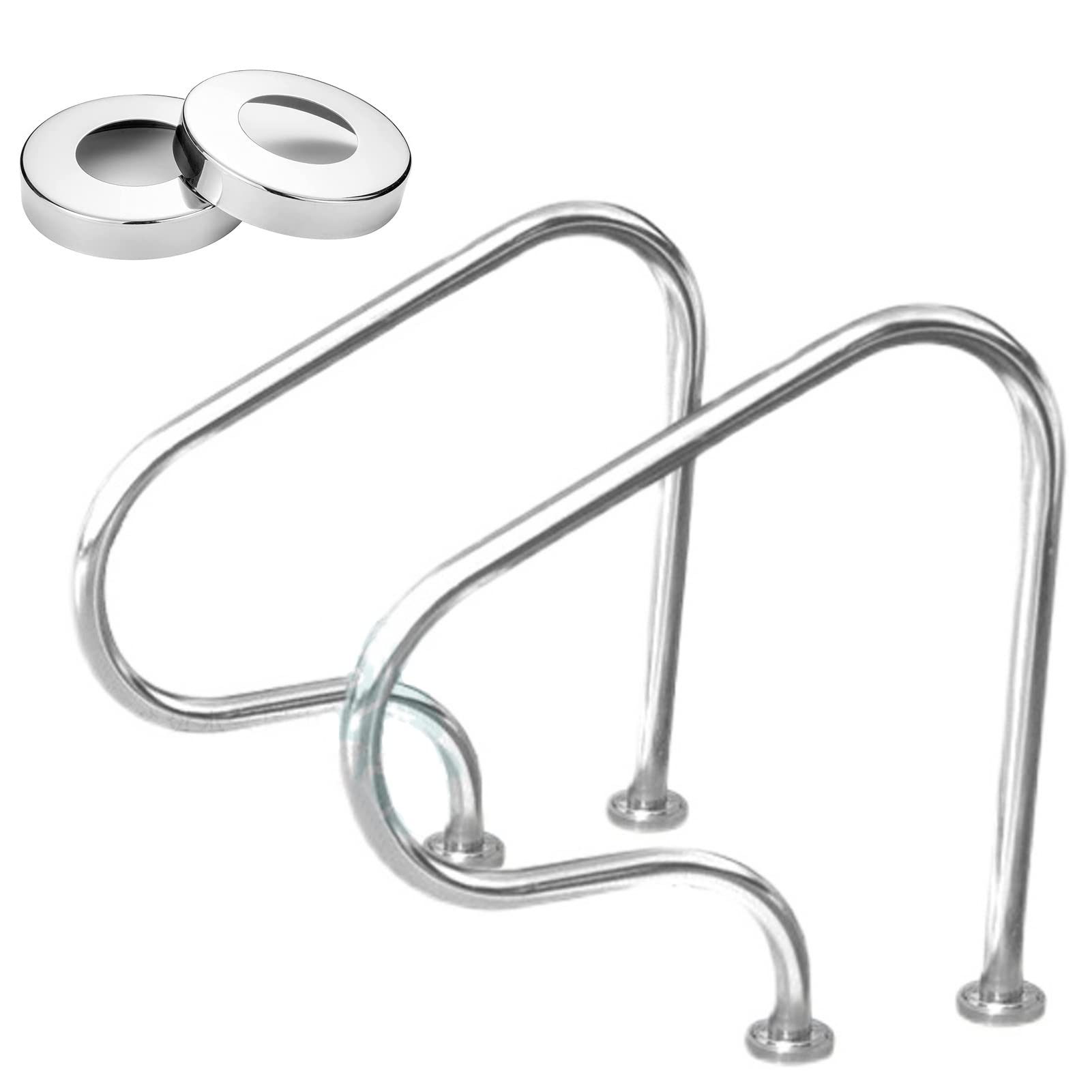 Swimming Pool Safety Hand Rail Swimming Pools Handrail for Inground Entrances ， Stainless Steel Pool Steps Hand Railing 31.5 in Height ，3-Bend Hand Rails for Spa Water Park (Size : 2 - pcs)
