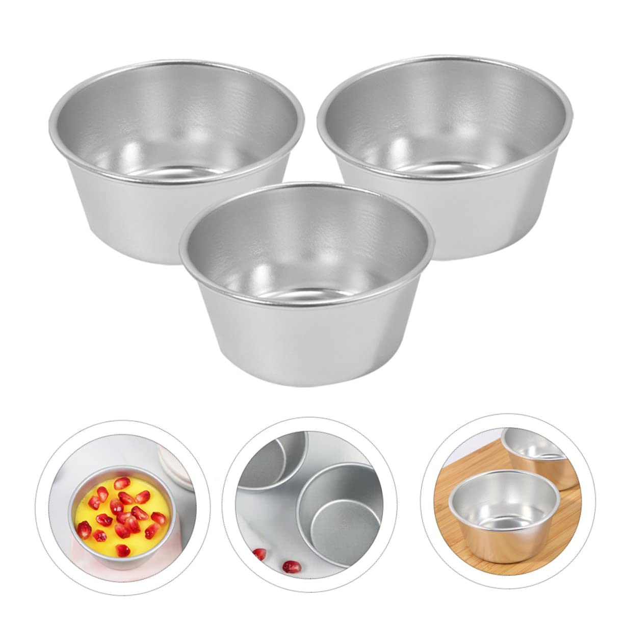 Moule à Pâtisserie Rond 3 Pièces en Acier Carbone Argenté | Revêtement Antiadhésif, Usage Boulangerie et Diy, Lot Pratique pour Desserts et Tartes