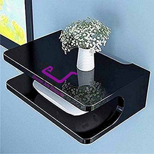 Image of Engineered Wood Set Top Box Stand Wall Shelf & Wi-Fi Modem Display Rack (Black)
