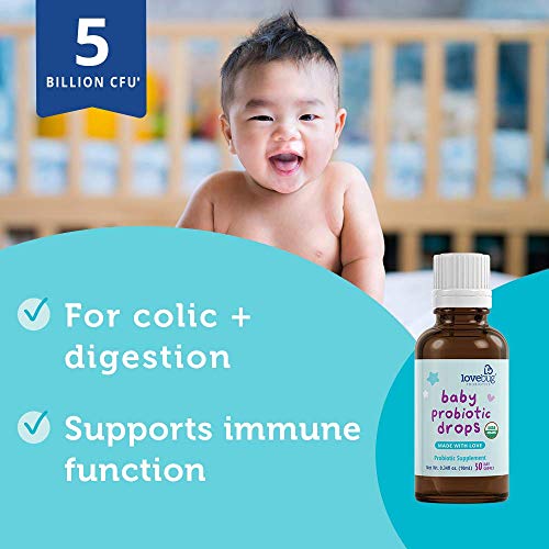 Lovebug Award Winning Usda Organic Probiotic For Infants & Babies | Helps With Colic, Reflux, Diarrhea, Constipation & Gas | Multi-Strain 5 Billion Cfu | Liquid Drops | Ages 0-24 Months #TOP3