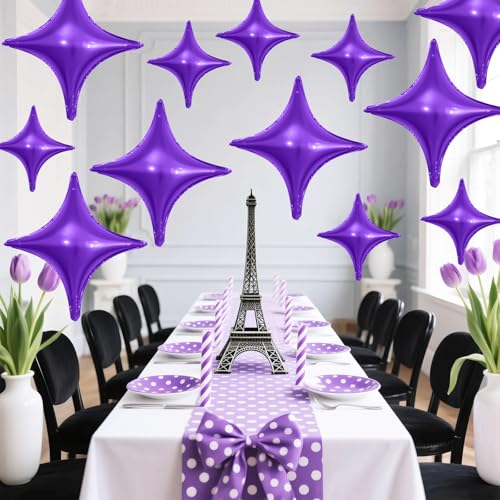 Image of Purple Star Balloons,12Pcs Four Angle Star Foil Balloons