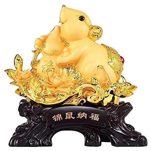 Feng Shui kinesisk zodiak rått/mus år gyllene harts dekoration samlarobjekt figurer för ditt hem eller kontor för rikedom perfekt tur