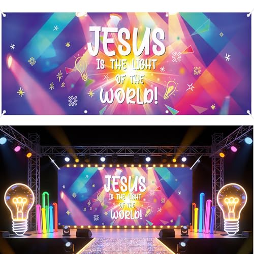 HunnmingRe 18x6 ft VBS 2026 Bible Lighting Background Vacation Bible School Decoration VBS Religious Backdrop Vacation Holiday Sunday School Church Banner for Camping Outdoor Indoor