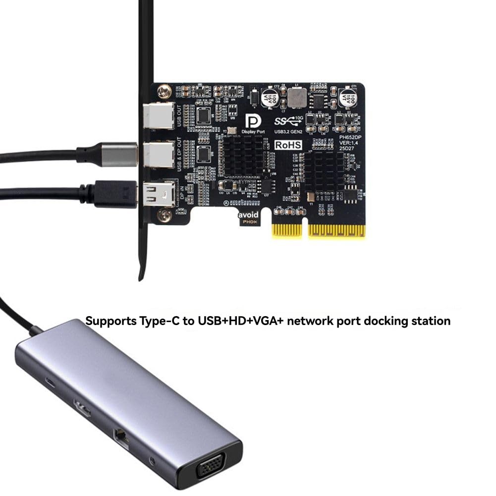 Karta USB-C PCIE C PCI-Express na USB 3.2 10 Gb/s + DP1.4 karta rozszerzeń PCI Express do USB 3.2 Gen2 dla Win/Linux