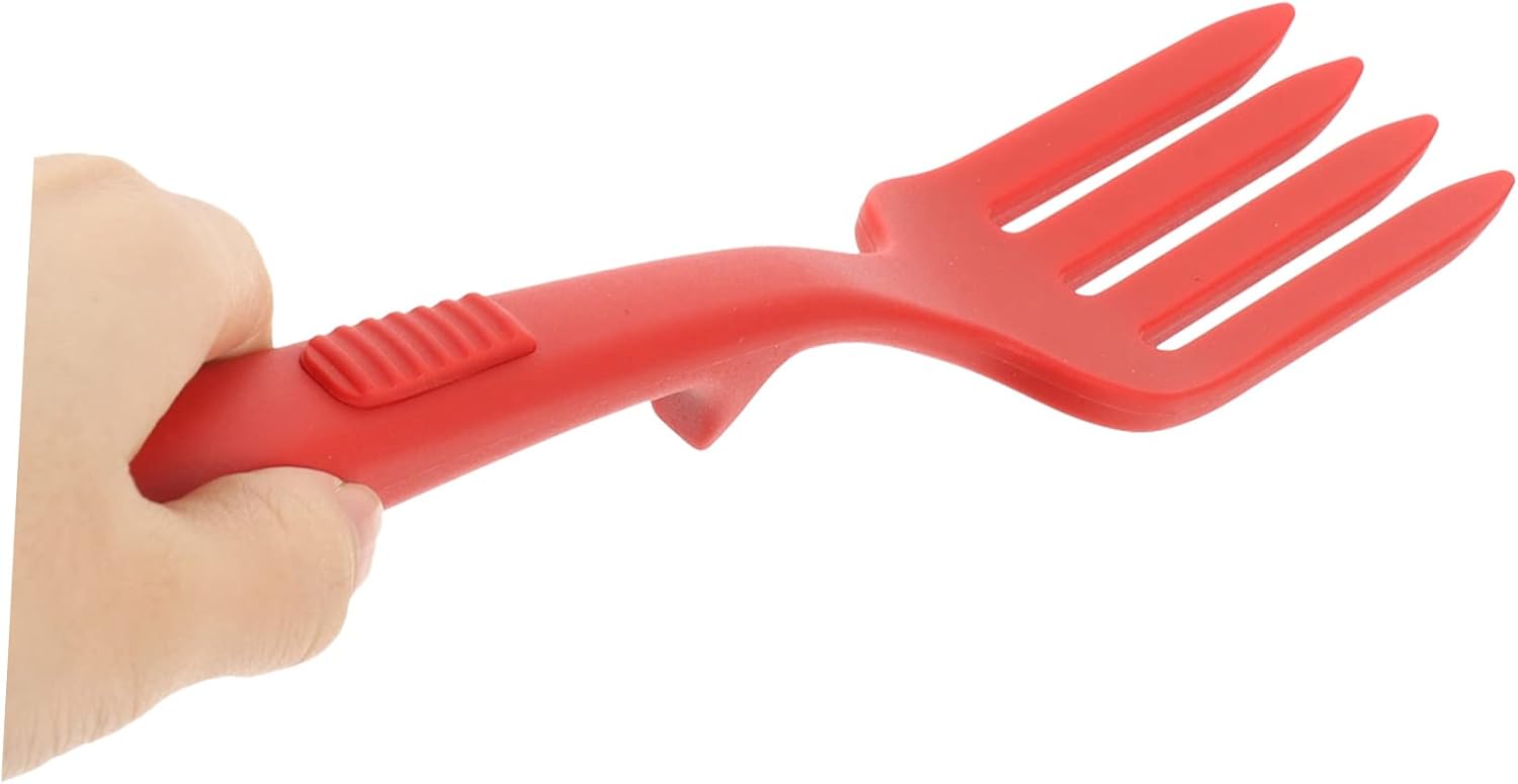 Ergonomic Silicone Pasta Fork for Cooking and Serving Large Red