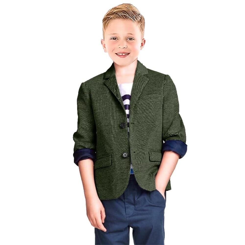 Baby Boy Herringbone Suit Jacket Slim Fit Notched Lapel Formal Dark Green Wedding Prom Party Tweed Suit for Boy Size 2