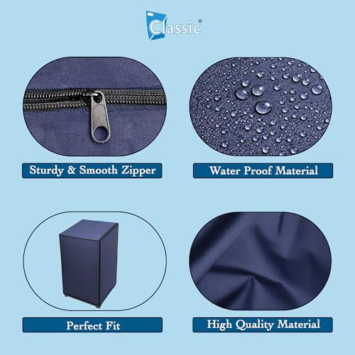 Image of Classic Top Load Washing Machine Cover Suitable For Whirlpool 360 Back Panel 8 Kg, 8.5 Kg, 9 Kg, 9.5 Kg, 10 Kg, Waterproof & Dustproof (66cmsX63cmsX106cms, Navy Blue)