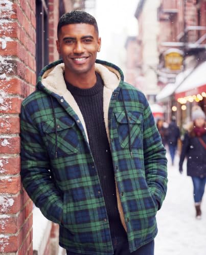 Image of MAGNIVIT Men's Flannel Jacket Plaid Fleece Button Hoodie Jackets Shirt | pure cutton,5 pocket,adjustable drawstring hood,casual,work,outdoor