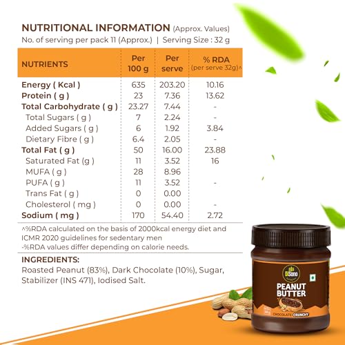 Image of DiSano Chocolate Peanut Butter Crunchy, 350g, 23g Protein & 6.4g Dietary Fibre, Tasty & Healthy Chocolate Spread for Breakfast & Snacks, Made with Premium Roasted Peanuts, Zero Cholesterol & Trans Fat