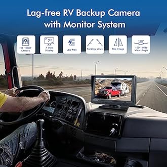 Dual RV Backup Camera Plug and Play, 7'' Backup Camera for Truck Trailer, No Delay, 1080P HD, 2 Channels, 150° Wide Angle, DIY Guide Lines, Night Vision, IP69 Rear View Camera