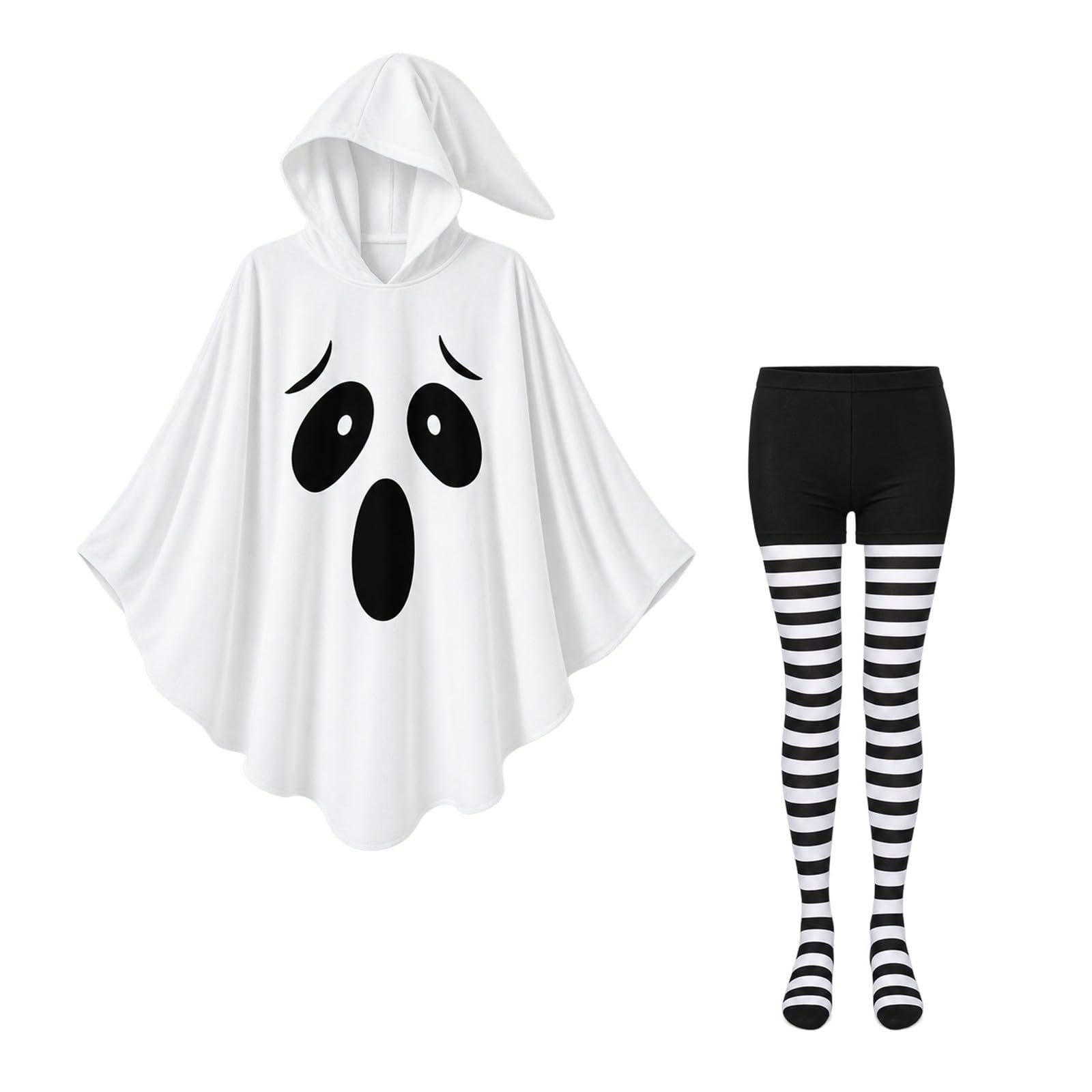Halloween Ghost Costume for Women White Ghost Poncho with Leg Socks Outfit