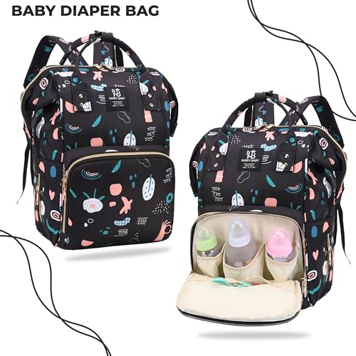 Image of BEMBIKA Diaper Bags For Mom And Dad Kids Diaper Bags For Travel Backpack With Small Bottle Pouch For Multi-Function Waterproof And Large Capacity-(Black)