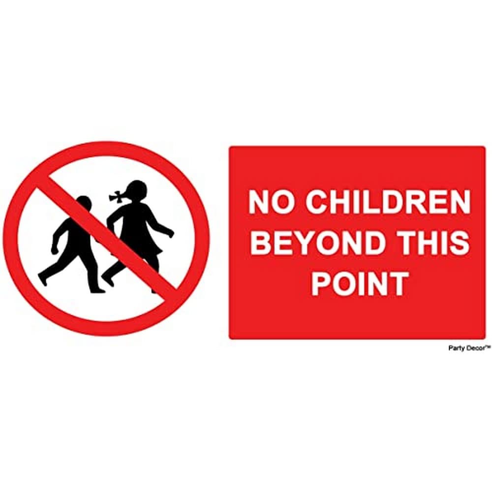 4 x - No Children Beyond This Point - Info Sign Label Removable Self Adhesive Waterproof Durable Vinyl Label Sticker 225mm x 106mm