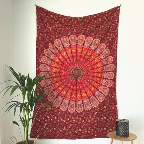 MOMOMUS Dywan ścienny mandala  uniwersalny, kolorowy, 100% bawełna  idealny jako dywan ścienny Aesthetic, chusta na ścianę w stylu boho, indyjska ozdoba na ścianę z materiału lub gobelin ścienny