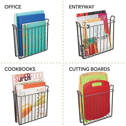 Mdesign Metal Wall Mount Decorative Magazine Rack Organizer Bin Holder, Basket For Living Room, Bathroom, Bedroom, Home Office - Holds Books, Newspapers, Tablets - Concerto Collection - Graphite Gray #TOP2