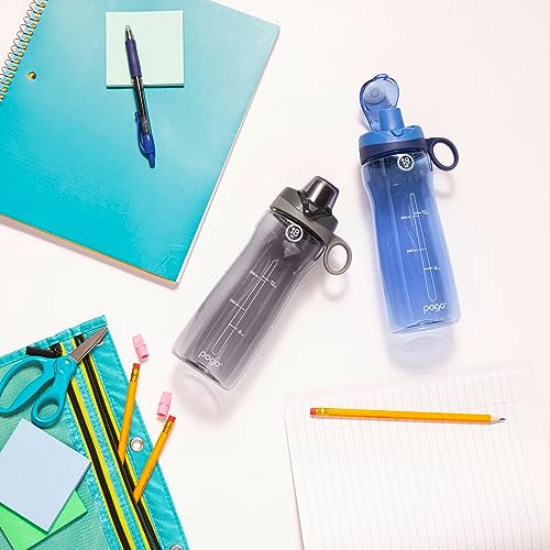 Image of Pogo 18oz Plastic Water Bottle with Chug Lid, 2 Pack, Blue /Grey