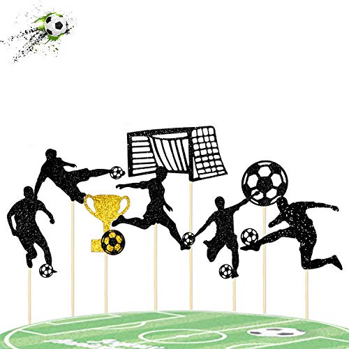 Set Of 33 Glitter Play Soccer Cake Topper And Football Play Cupcake Toppers Set, Soccer Ball Themed Birthday Party Favors Baby Shower Decorations #TOP3