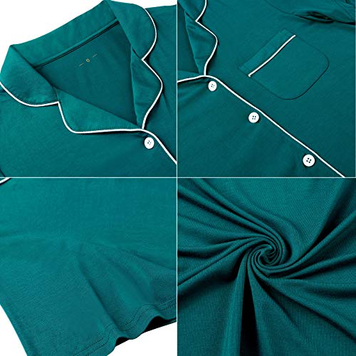 Image of Samring Pajama Nightgown for Women Short Sleeve Button Down Boyfriend Night Gown Nightdress Sleep Shirts