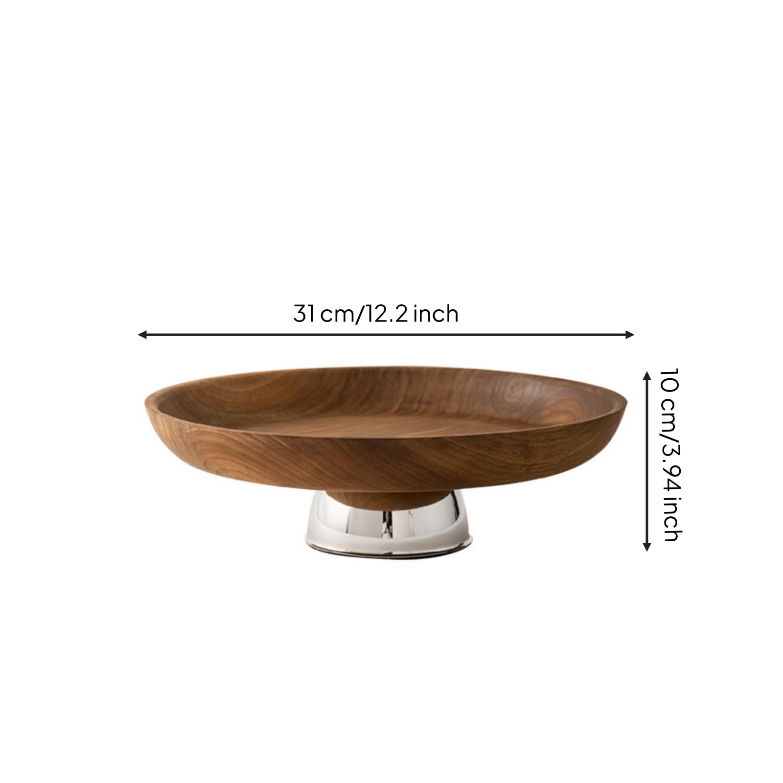 Plato Industrial Frutero con Pedestal Fuente Centro de Mesa Bandeja Madera Amplia y Base Elevada de Acero Presentación Elegante Adecuado para Dulces Snacks Hogar Recepción 31x31x10cm