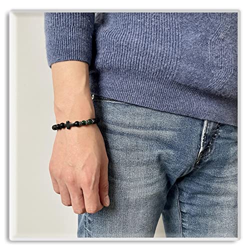 Image of Xusamss Fashion 8MM Matte Agate Beads Bracelet Cross Elastic Bracelet,7 1 /2 Wrist