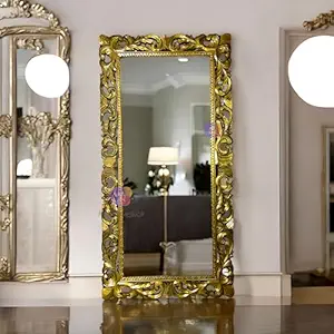 MiniMeDeskCo Horizontal, Vertical, Framed, Rectangular (6 X 2.75 Feet Antique Gold) Wooden Carved Mirror Frame Wooden Antique Wall Hanging Mirror Wooden Mirror Jharokha Solid Wood(Without Mirror)