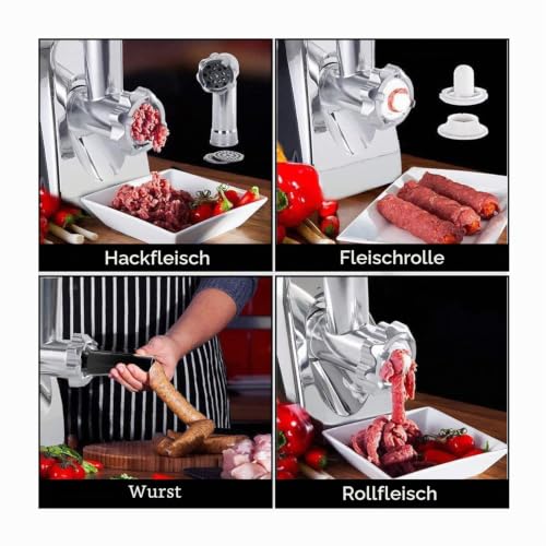 Foto von Edihome, Fleischwolf Elektrisch, mit Wurstfüller, Multifunktionell mit 3 Schneidplatten (Schwarz/Weiß)