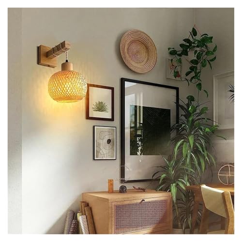 Aplique de pared de bambú y ratán natural E27 lámpara tejida a mano para salón 3