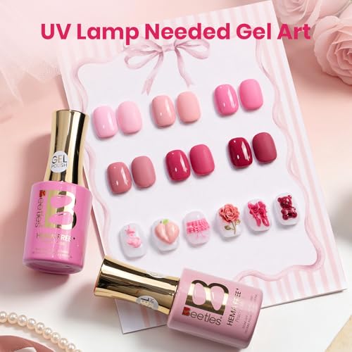 Image of Beetles Pink Gel Polish Set - Ballet Rosa Hema-Free Collection, 6 Colors Nude Pink Colors Gel Kit with Pre-Swatched Color Card, Soak Off UV LED Polish for DIY Nail Art Home Salon Gifts