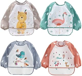 ElecMotive Pack of 2 Waterproof Sleeve Bibs Baby Bibs Children's Bibs with Collection Pocket for 6-36 Months