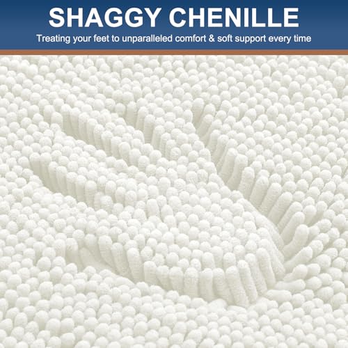 Smiry Luxury Chenille Bathroom Rugs 34x21, Extra Soft and Absorbent Shaggy Bath Mat, Machine Washable, Non-Slip Plush Carpet Runner for Tub, Shower, and Floor, Home Decor Accessories, Ivory